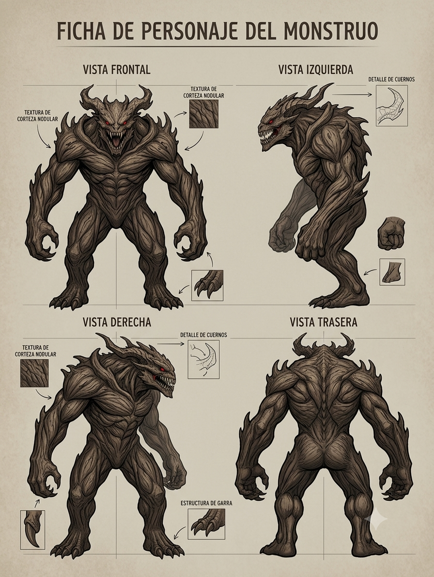 Creature sheet — front, side & rear views