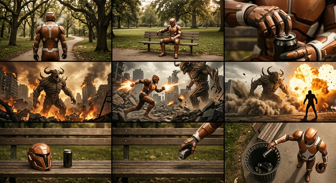 Spot storyboard — 9 beats